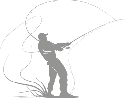 Silhouette grise d'un pêcheur lançant sa ligne