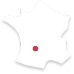 Carte de France avec point rouge au centre-sud