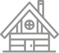 Icône grise d'une maison traditionnelle avec fenêtre ronde