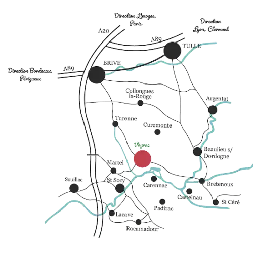 Carte routière de Vayrac et ses environs en Corrèze